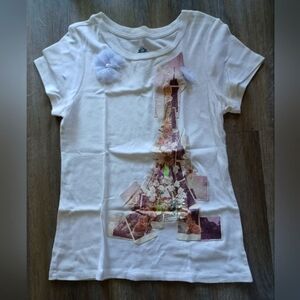 Bandolinoblu Cute Short Sleeve T-Shirt of the Eiffel Tower with Embellishments